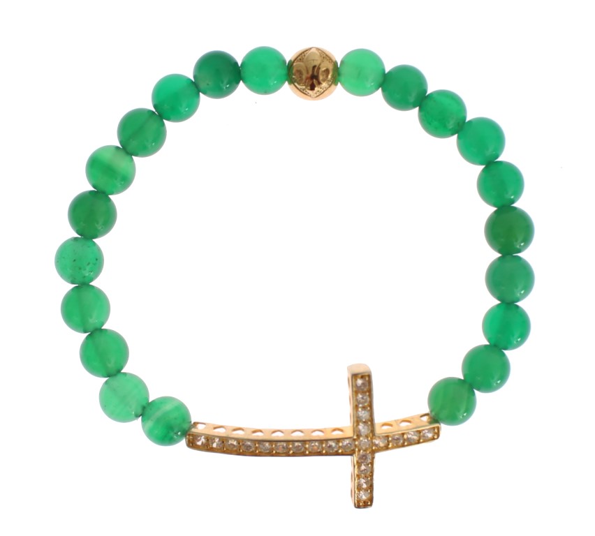 Браслет Nialaya Jewelry Элегантный из зеленого нефрита с бусинами и позолотой