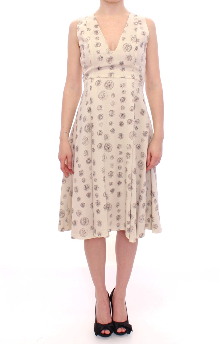 Andrea Conti White Printed Shift V-neck Sheath Dress