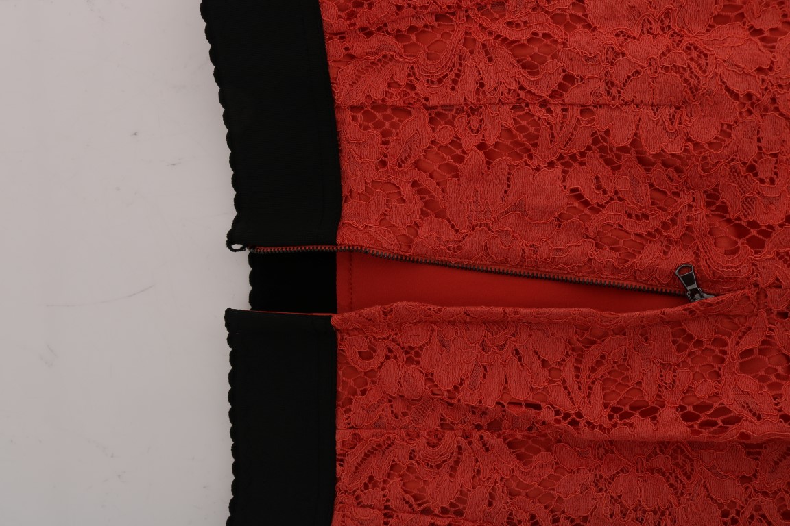 Dolce & Gabbana Orange Macramé Lace Pencil Skirt