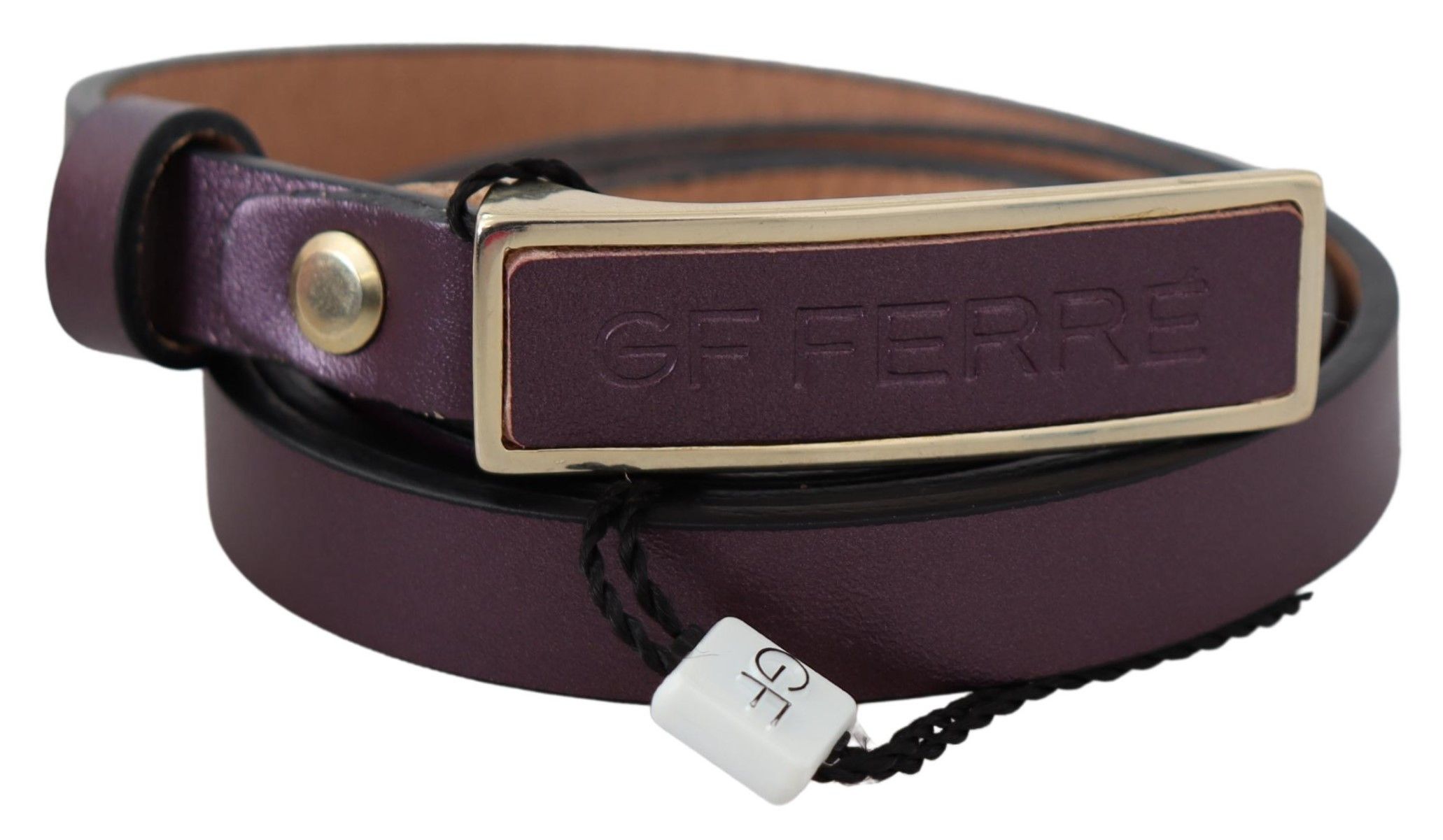 Gianfranco Ferre Gold Logo Buckle Waist Leather Skinny Belt