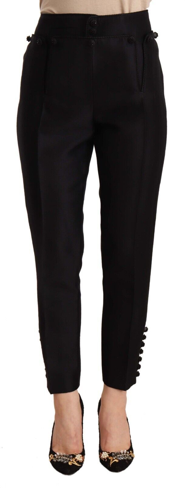 Dsquared2 Black Button Embellished Cropped High Waist Pants