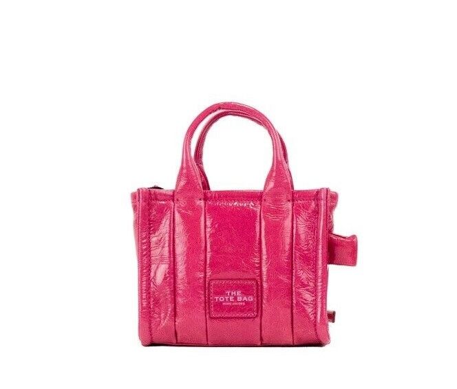 The Marc Jacobs The Shiny Crinkle Micro Tote Magenta Leather Crossbody Bag Handbag