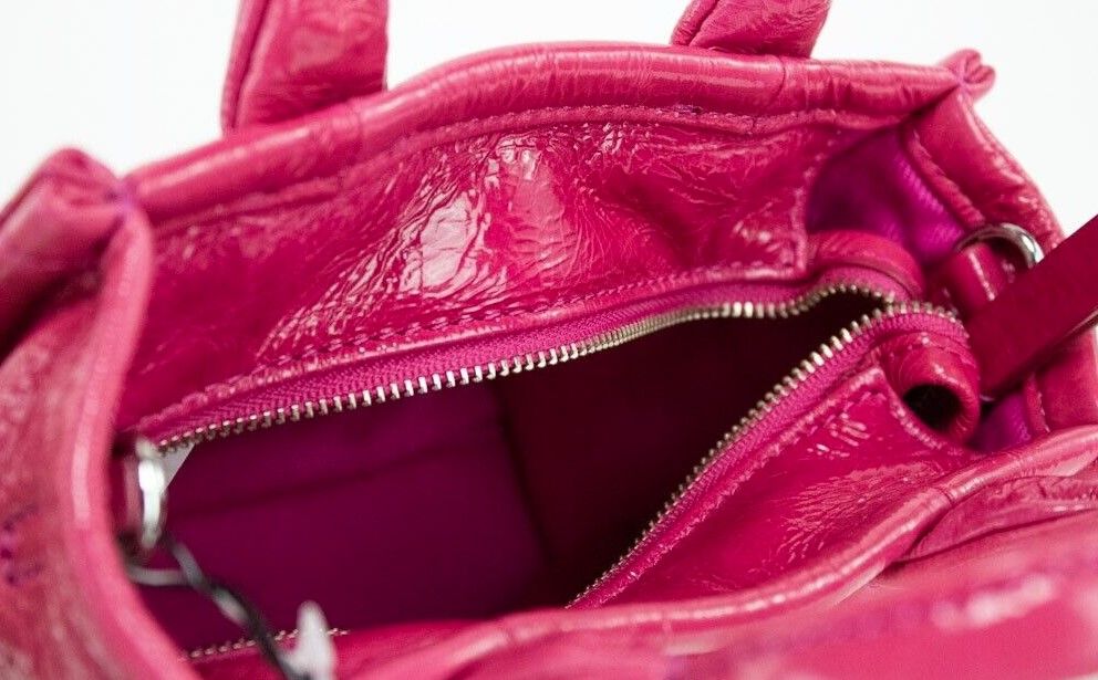 The Marc Jacobs The Shiny Crinkle Micro Tote Magenta Leather Crossbody Bag Handbag