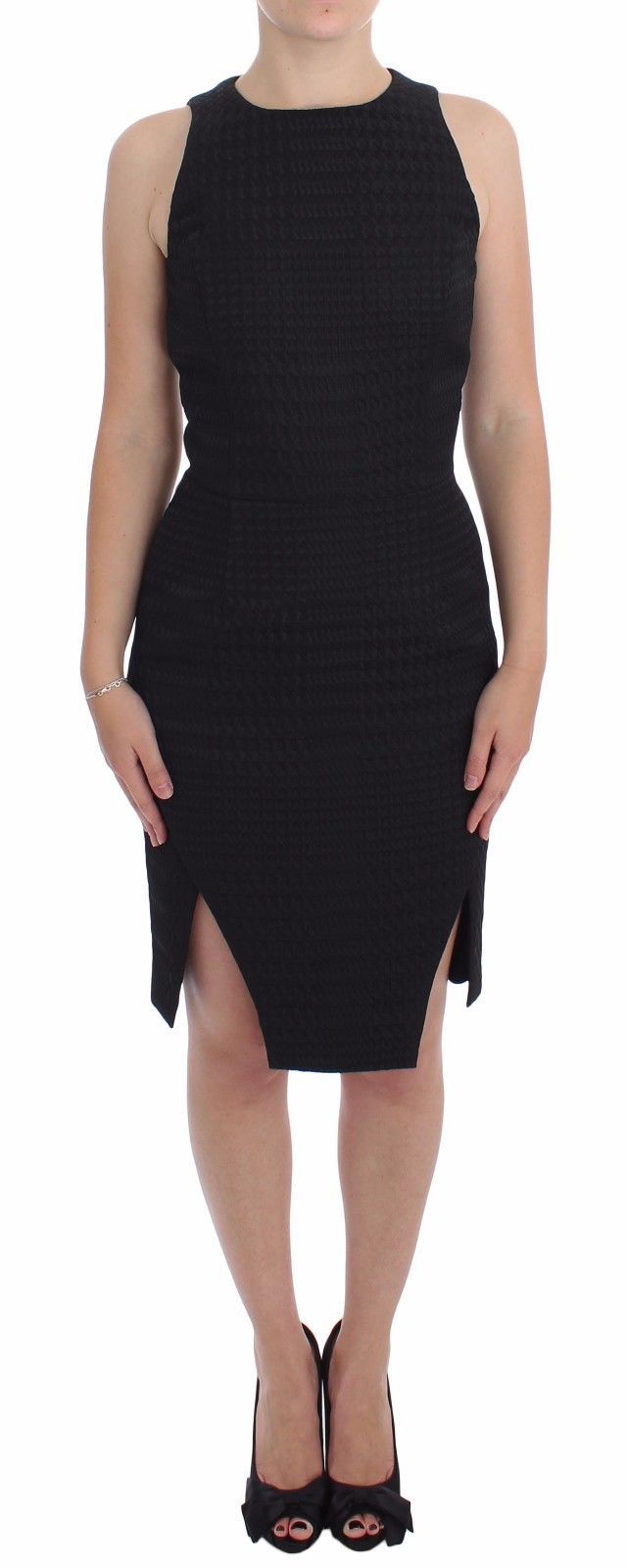DAISY FELLOWES Black Sheath Party Evening Knee Length Dress