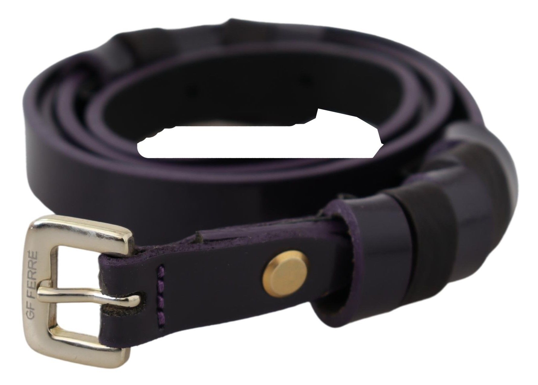 Gianfranco Ferre Black Leather Thin Gold Metal Chrome Buckle Belt