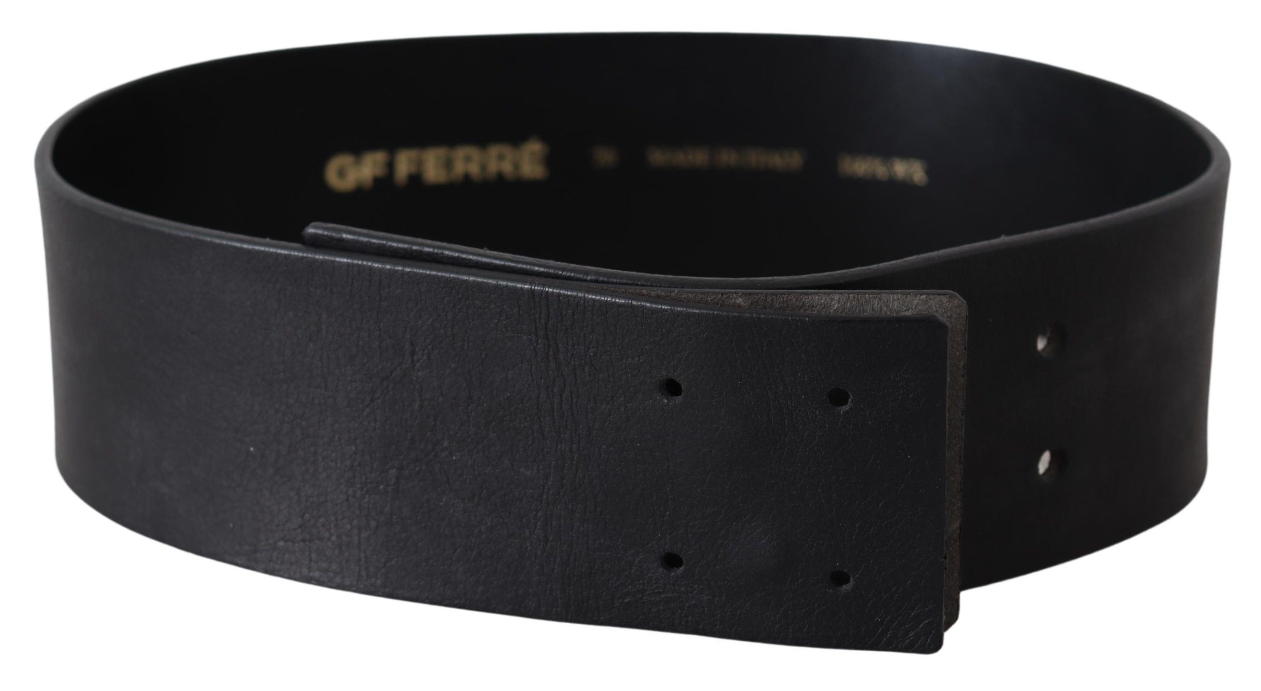 Gianfranco Ferre Black Genuine Leather Wide Logo Waist Belt