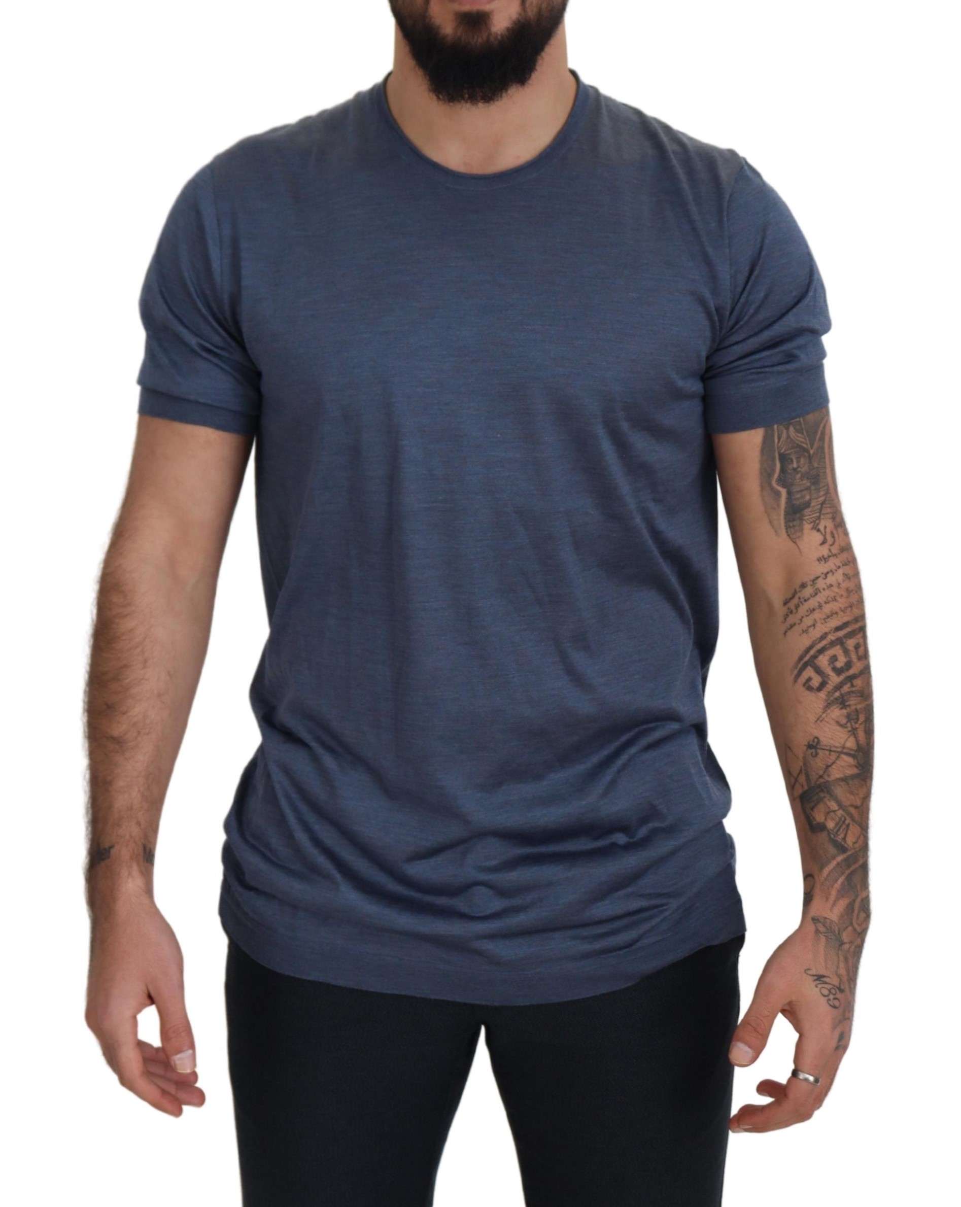 Elegant Blue Silk Crewneck Tee