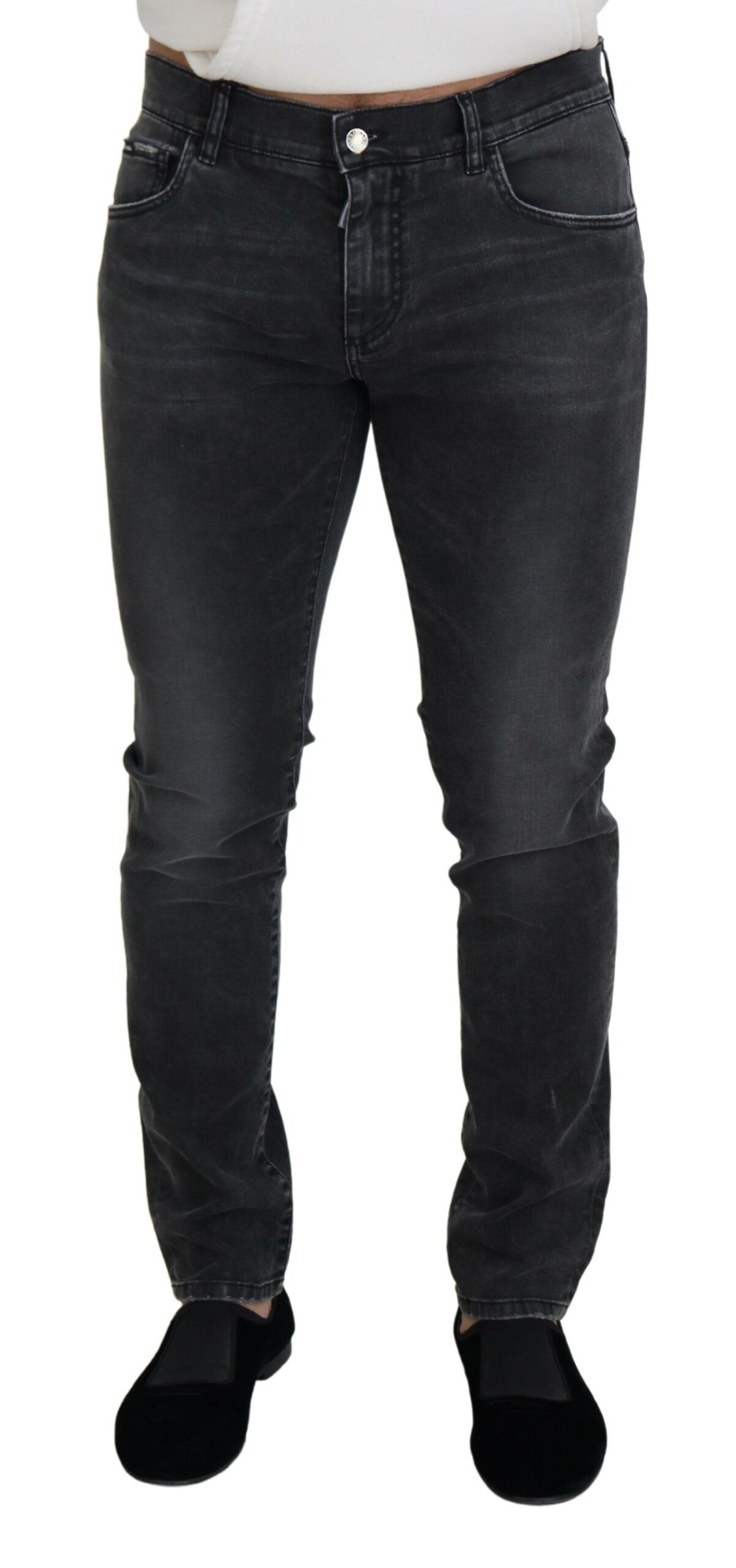 Elegant Gray Washed Denim Pants