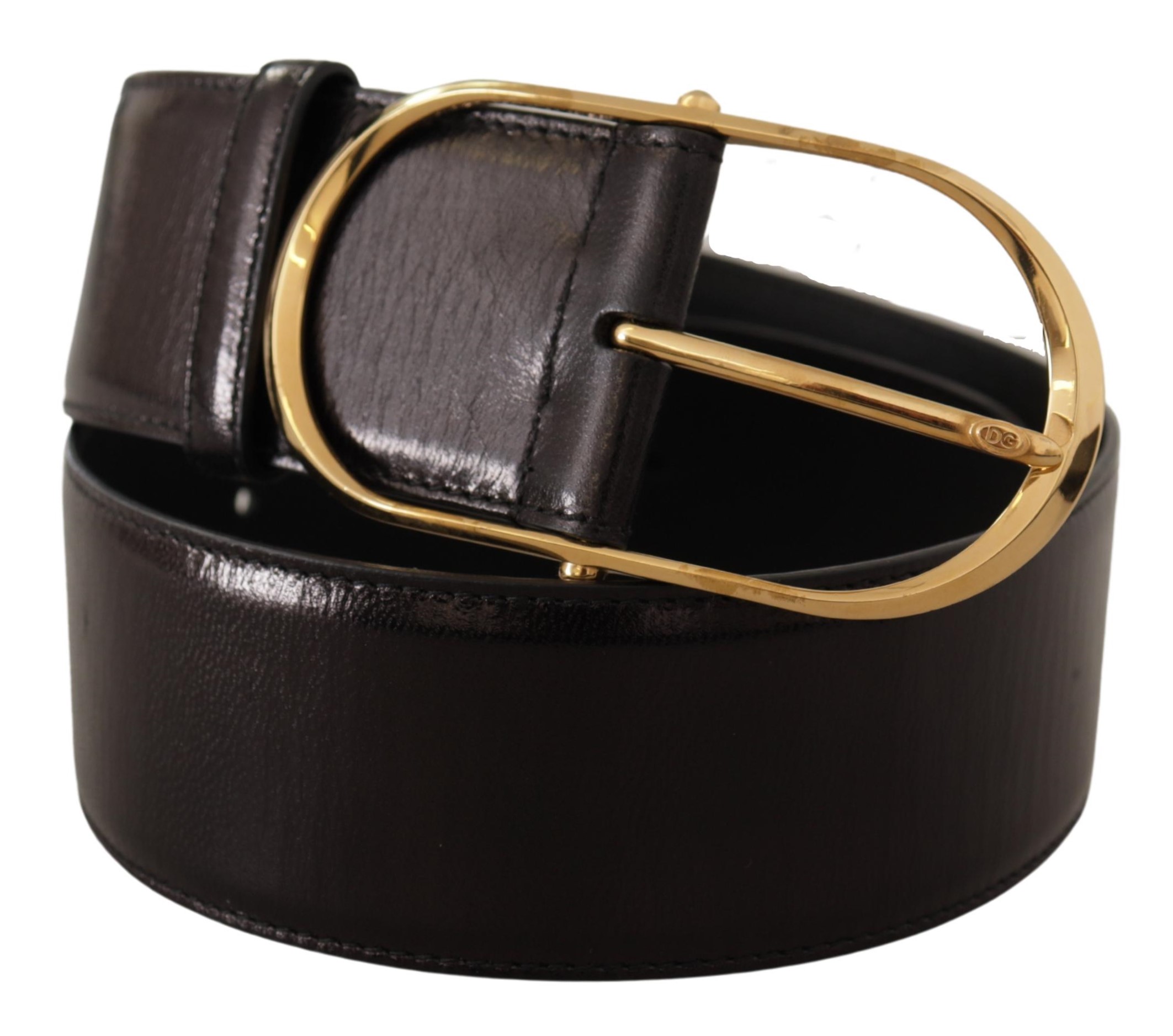Elegant Black Leather Logo Belt