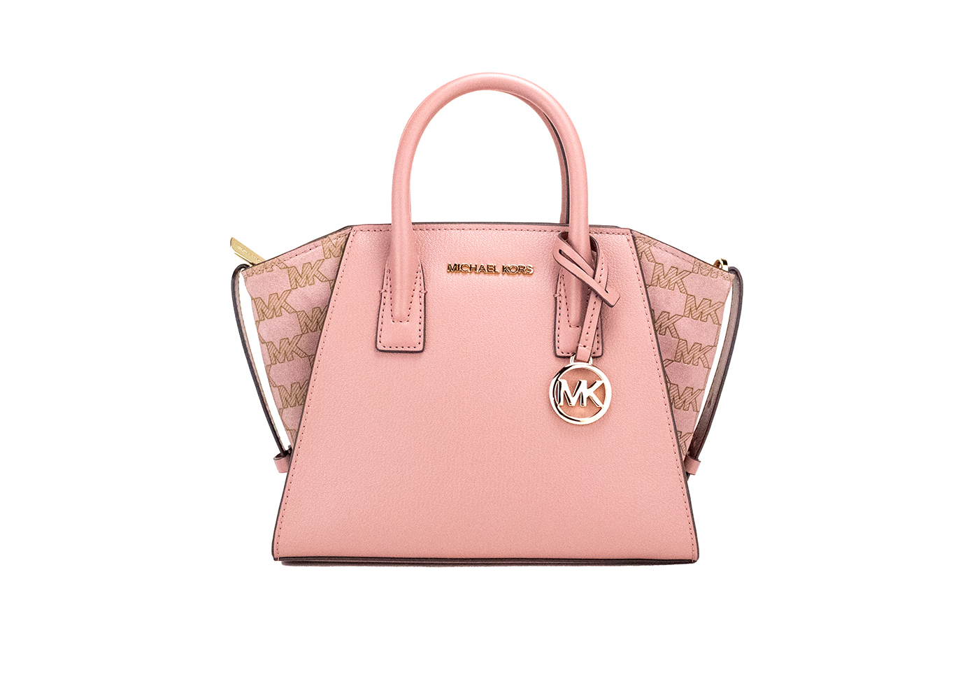 Avril Small Rose Leather Suede Top Zip Satchel Crossbody Handbag