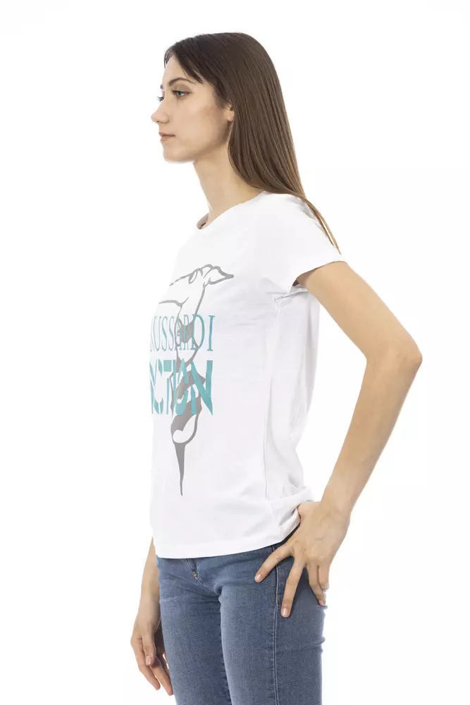 Trussardi Chic White Printed Tee: Summer Wardrobe Essential