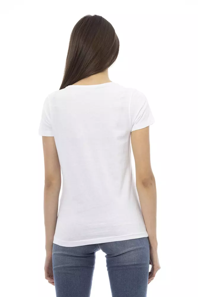 Trussardi Chic White Printed Tee: Summer Wardrobe Essential