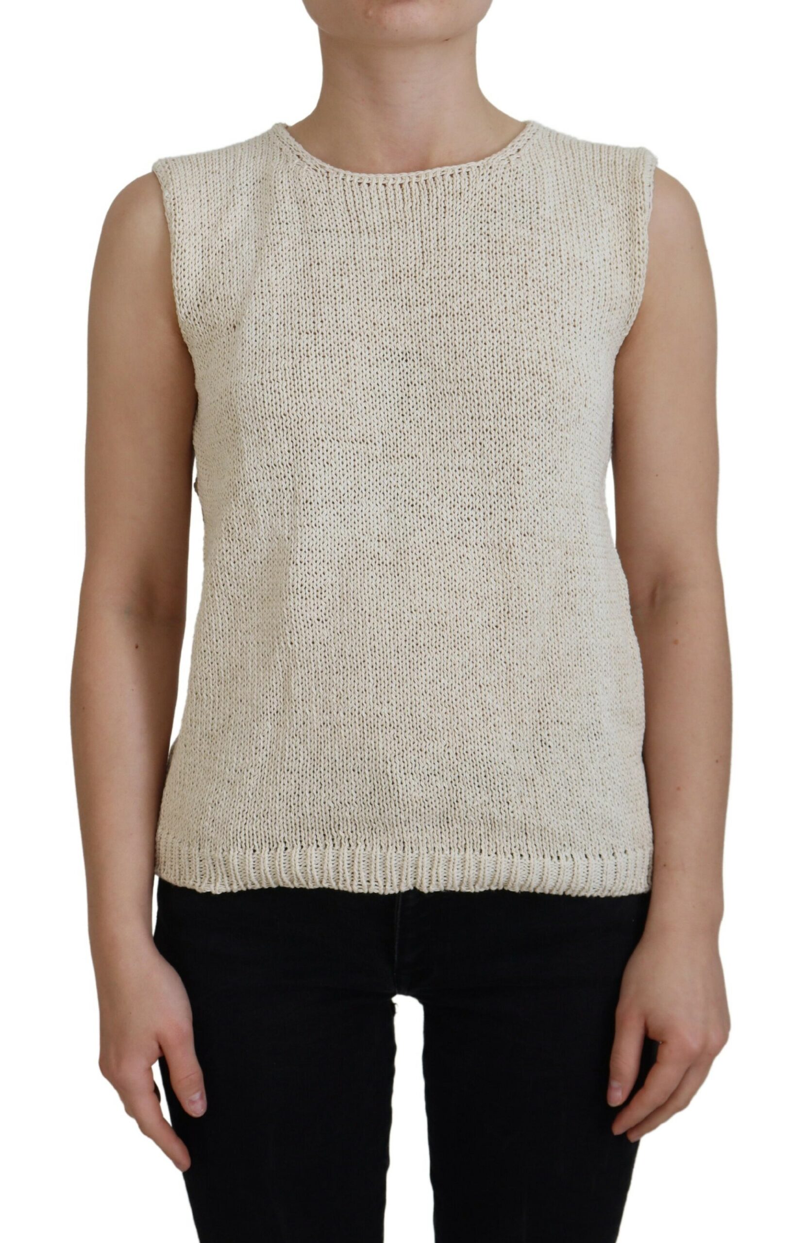 Think Pink Beige Cotton Blend Sleeveless Round Neck Tank Top