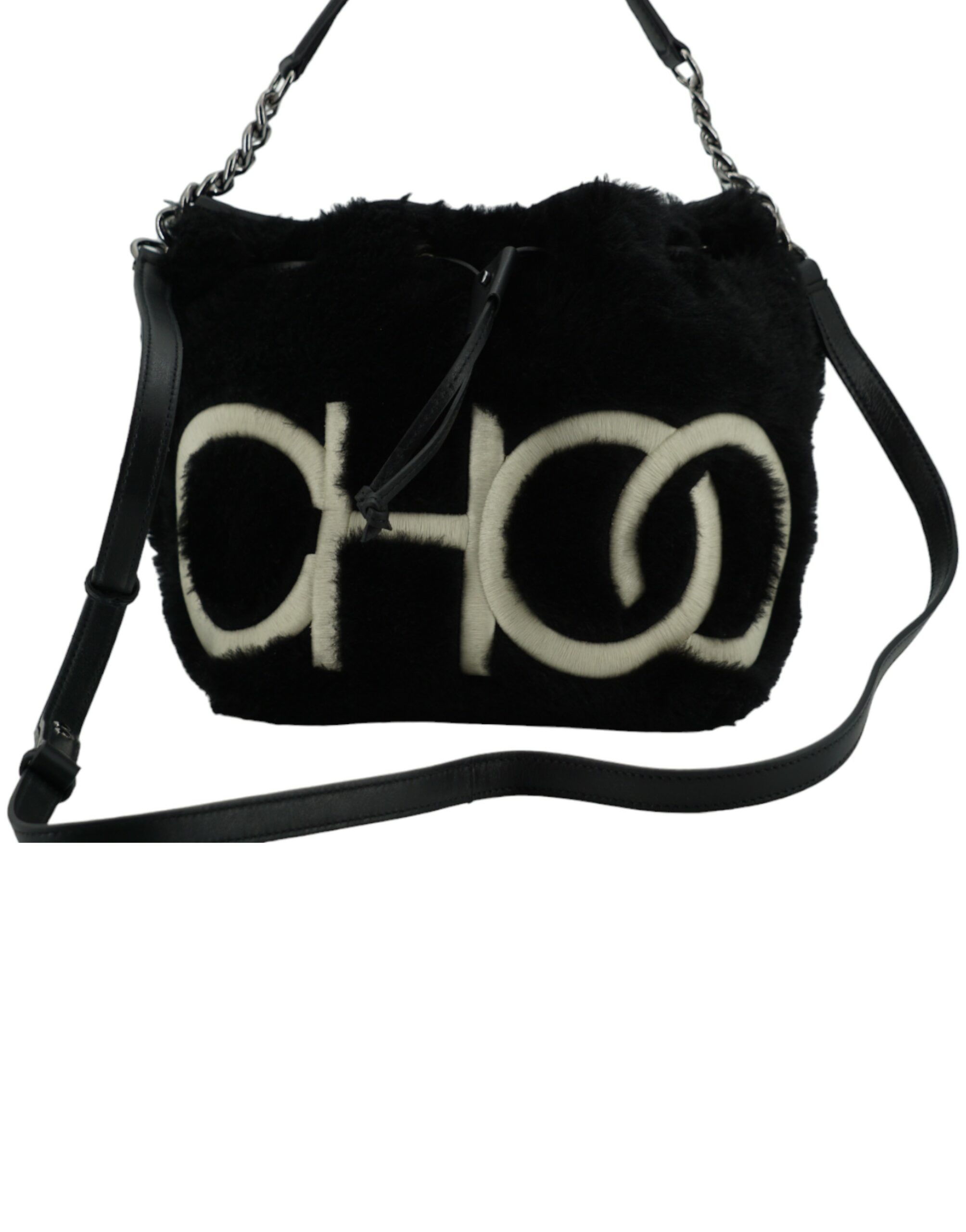 Jimmy Choo Eyewear Black Leather Top Handle and Shoulder Bag