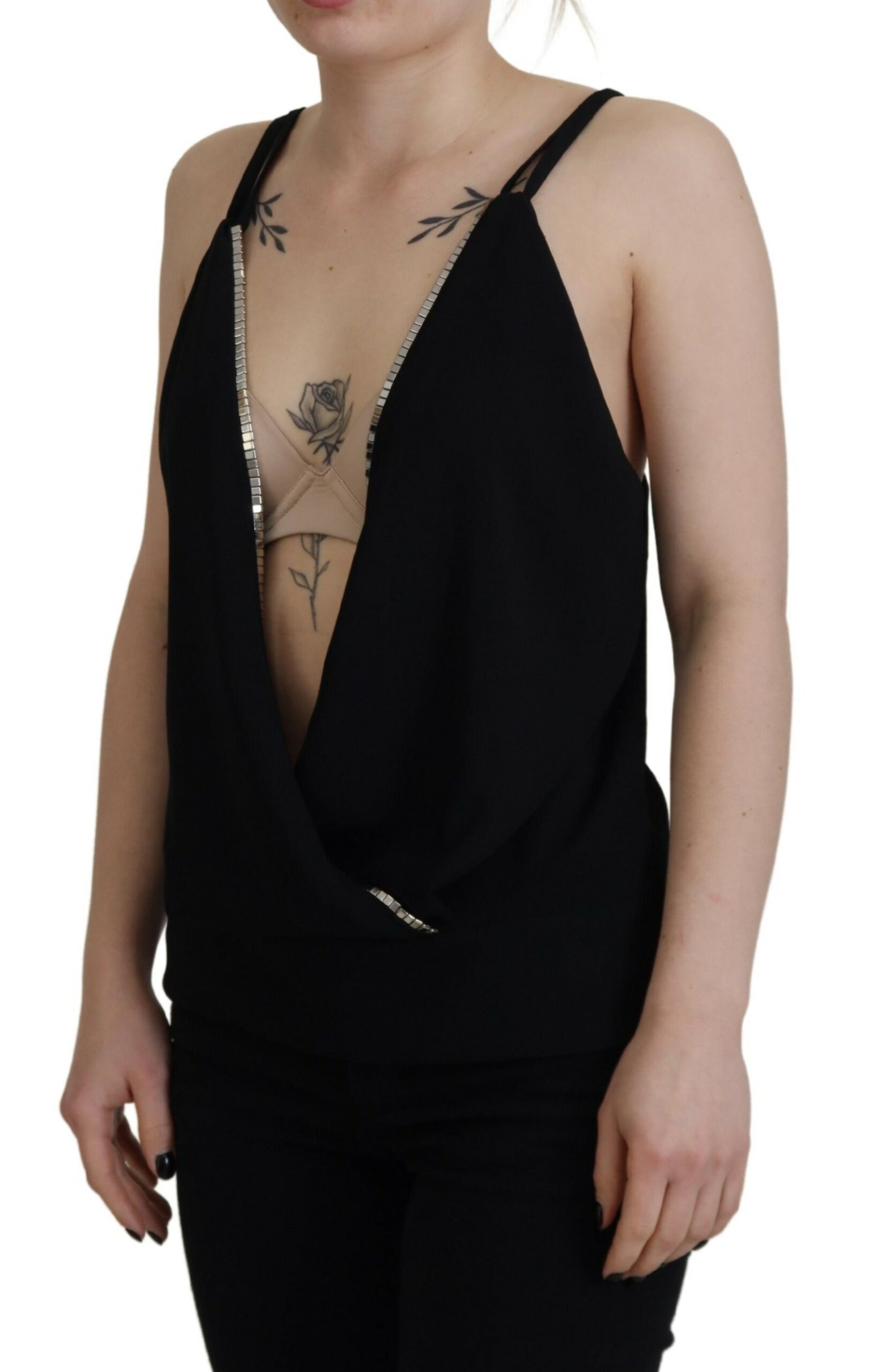 Dsquared2 Black Embellished Deep V-neck Sleeveless Tank Top