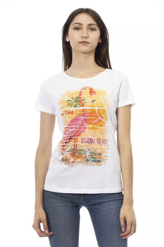 Trussardi Chic White Tee with Graphic Flair