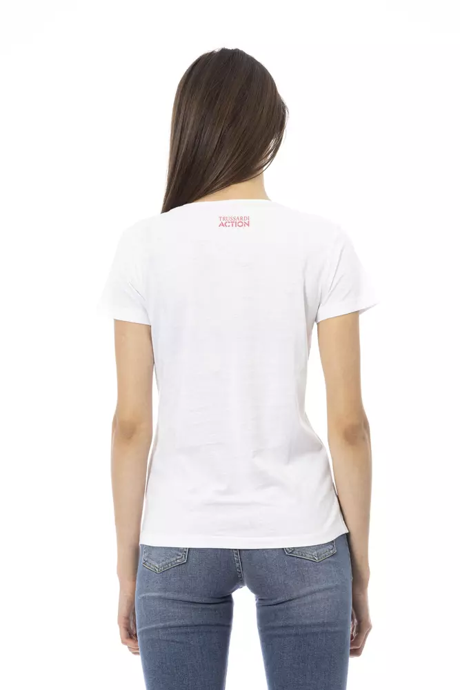 Trussardi Chic White Tee with Graphic Flair