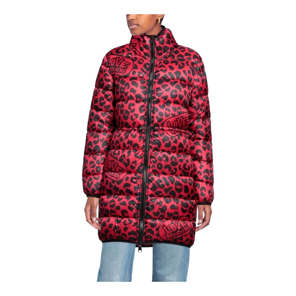 LOVE MOSCHINO Chic Leopard Print Long Down Jacket
