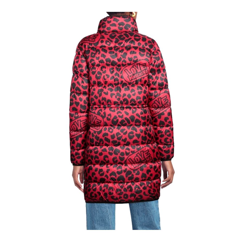 LOVE MOSCHINO Chic Leopard Print Long Down Jacket