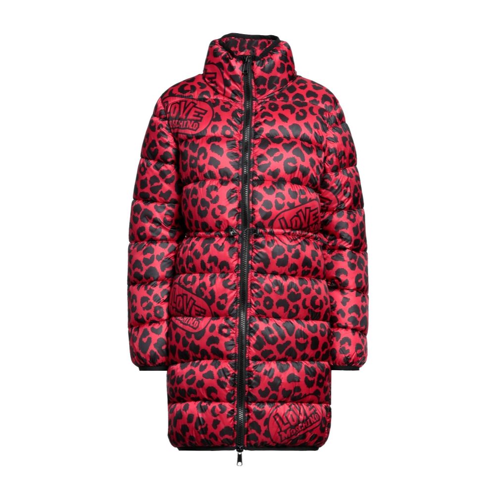 LOVE MOSCHINO Chic Leopard Print Long Down Jacket