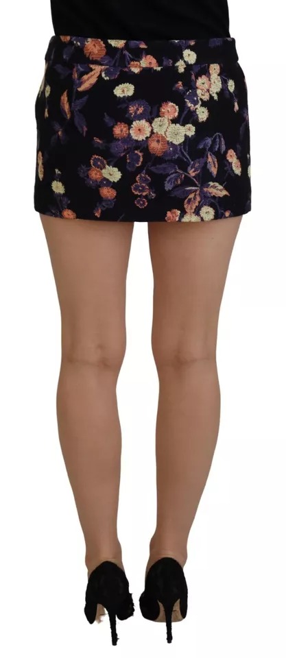 Dsquared2 Black Floral Embroidery Mid Waist A-line Mini Skirt