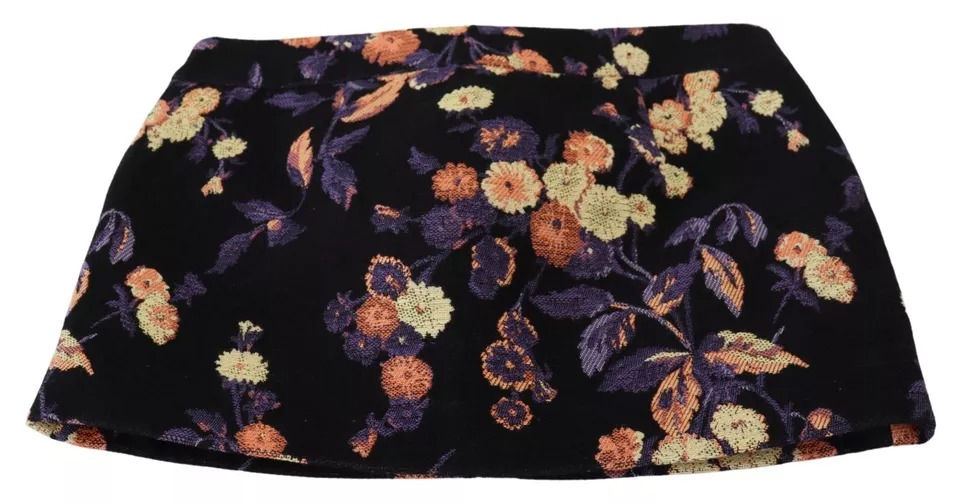 Dsquared2 Black Floral Embroidery Mid Waist A-line Mini Skirt