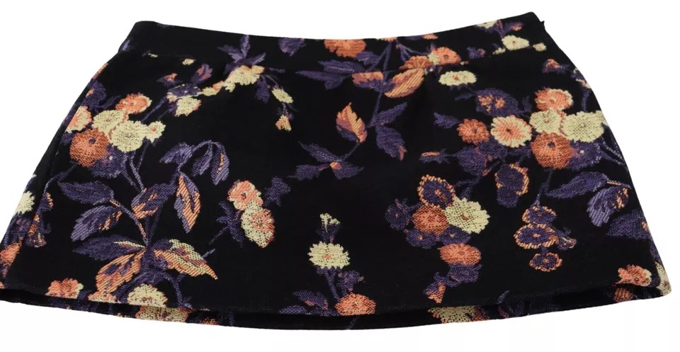 Dsquared2 Black Floral Embroidery Mid Waist A-line Mini Skirt