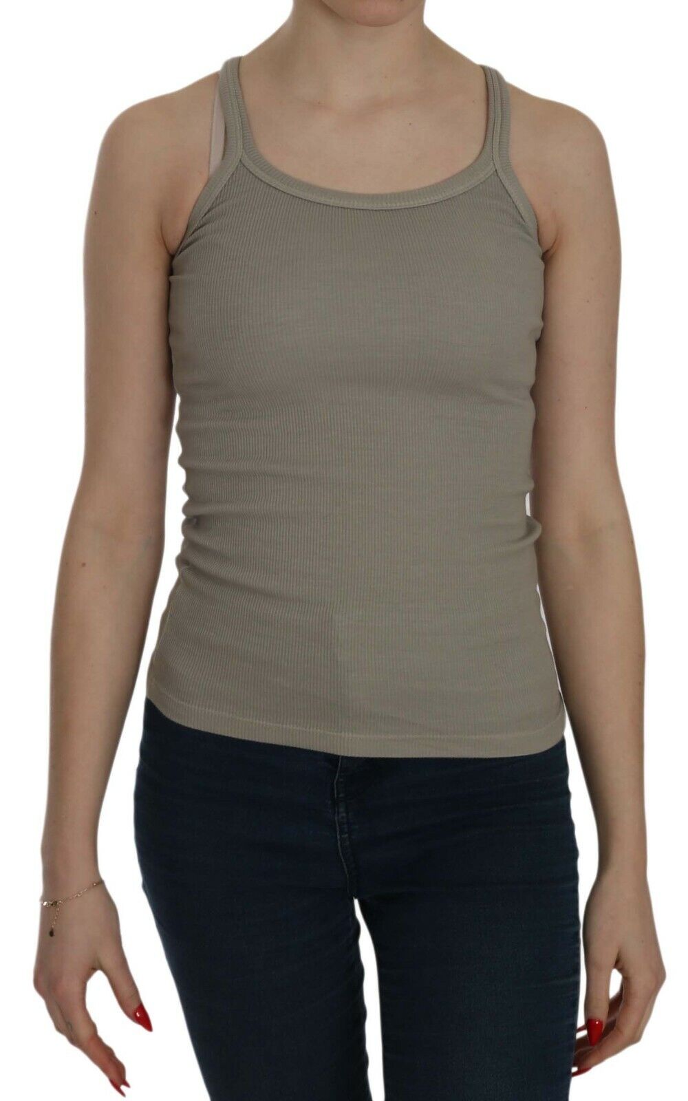 Think Pink Beige Sleeveless Spaghetti Strap Tank Blouse