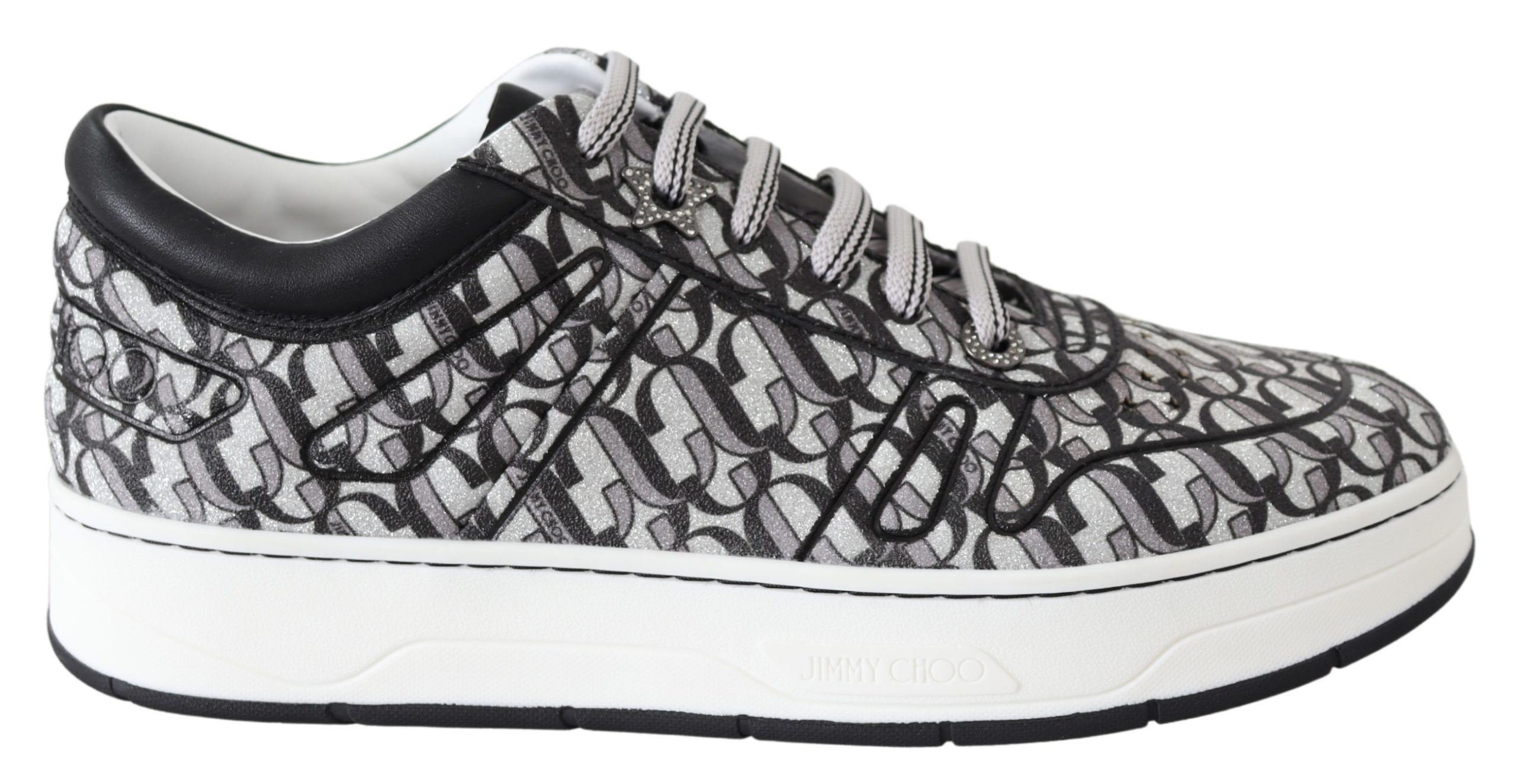 Jimmy Choo Eyewear Glittering Slip-On Sneakers - Silver and Black