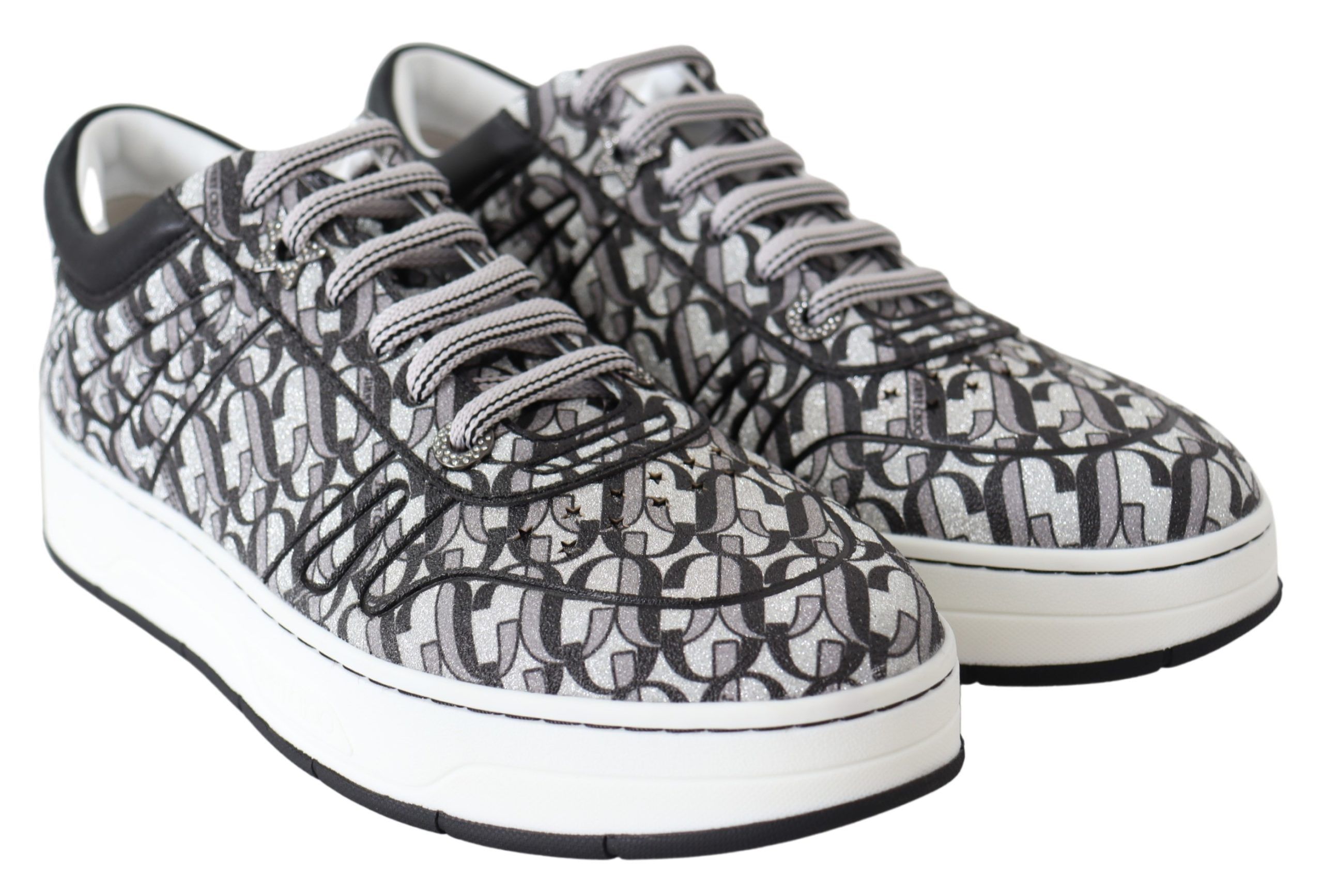 Jimmy Choo Eyewear Glittering Slip-On Sneakers - Silver and Black