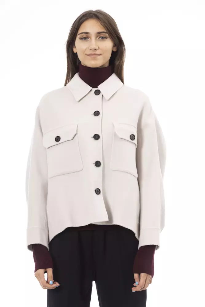 ALPHA STUDIO Elegant White Wool Blazer Jacket