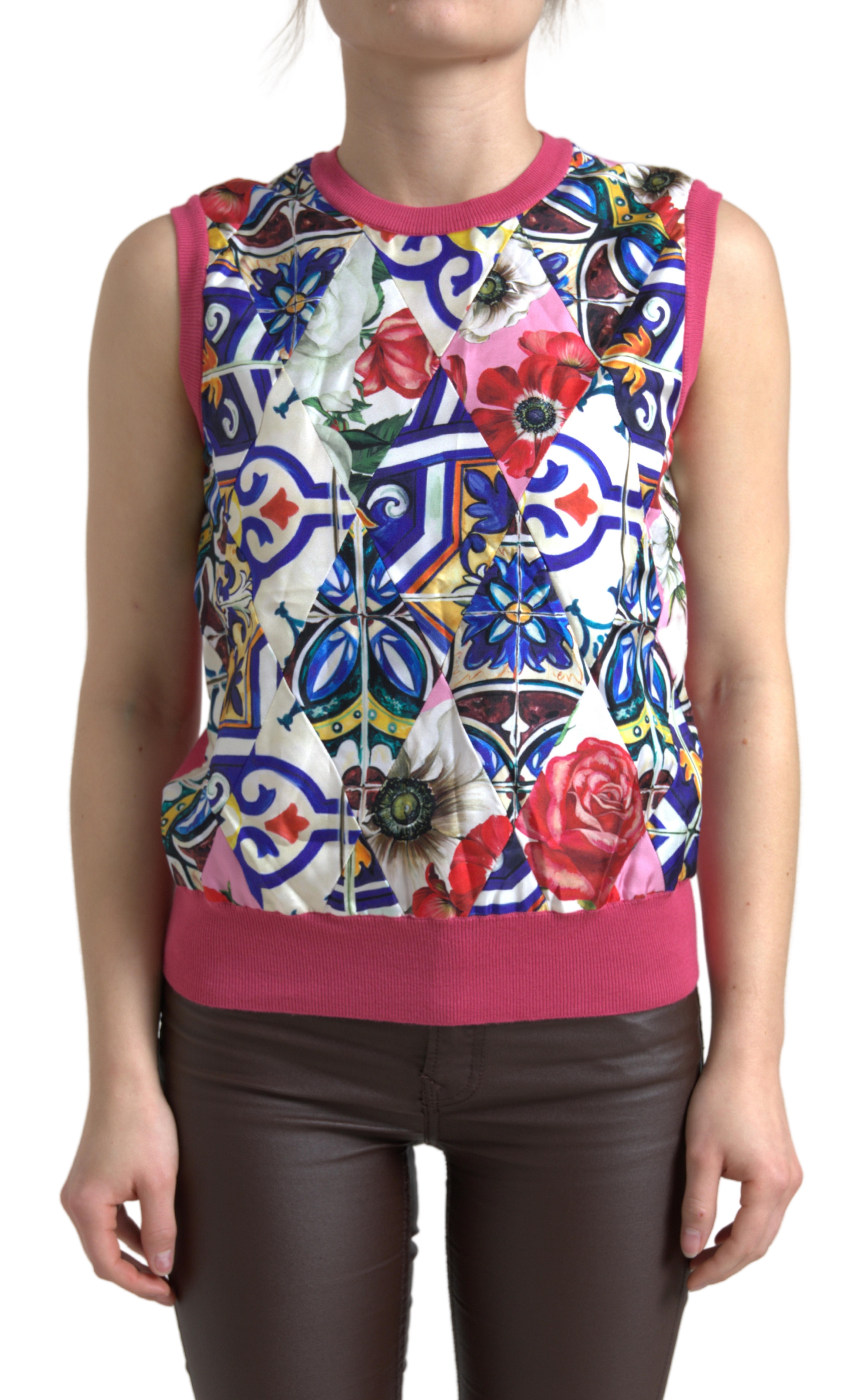 Dolce & Gabbana Multicolor Majolica Floral Crew Neck Tank Top