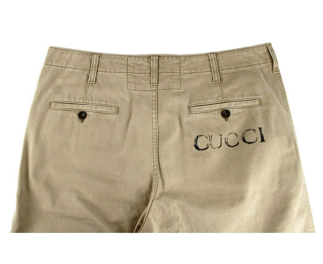 Gucci Light Brown Washed Cotton Pant Gucci Print