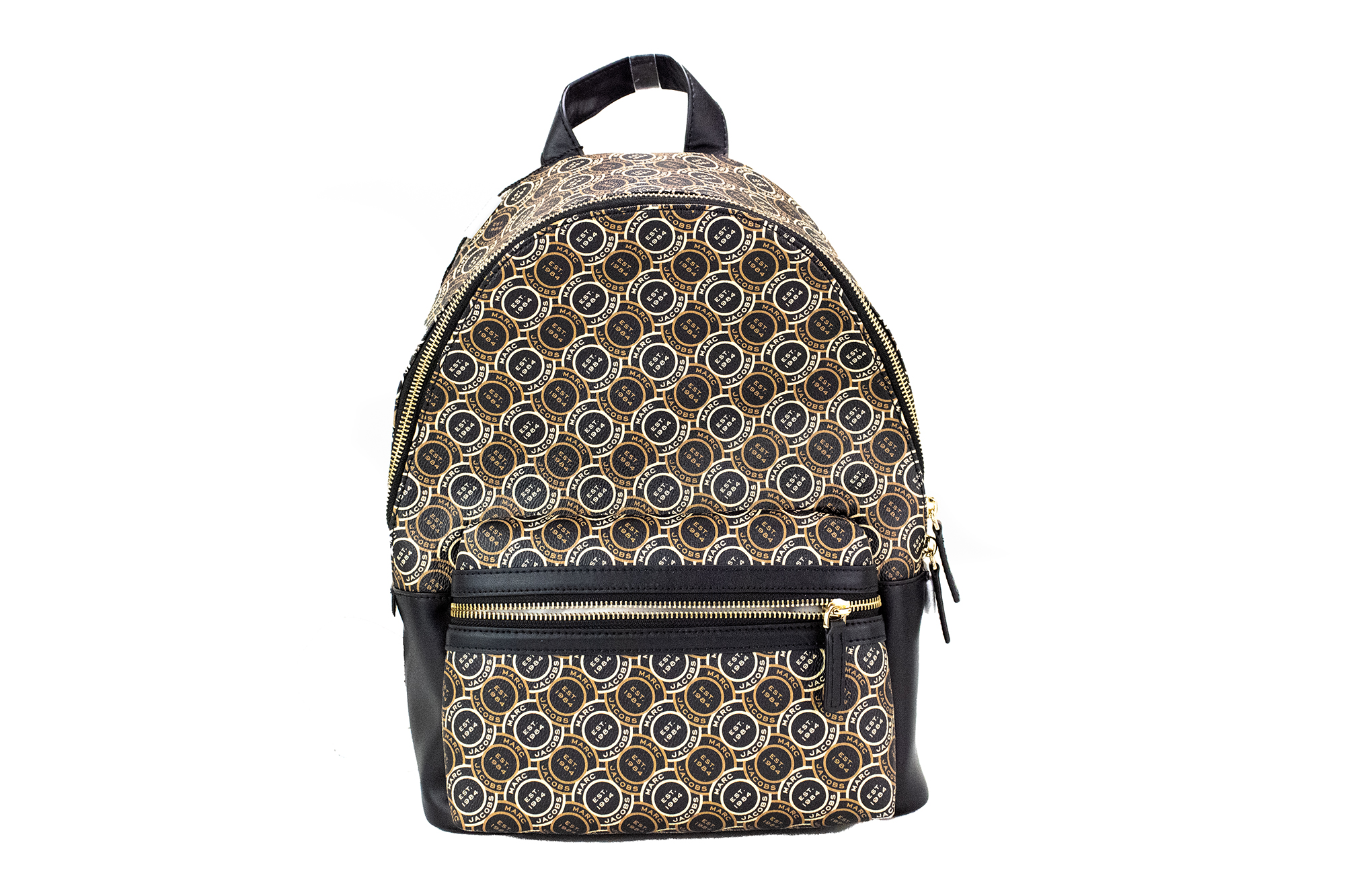 The Marc Jacobs Signet Medium Black Logo Printed Leather Shoulder Backpack Bookbag