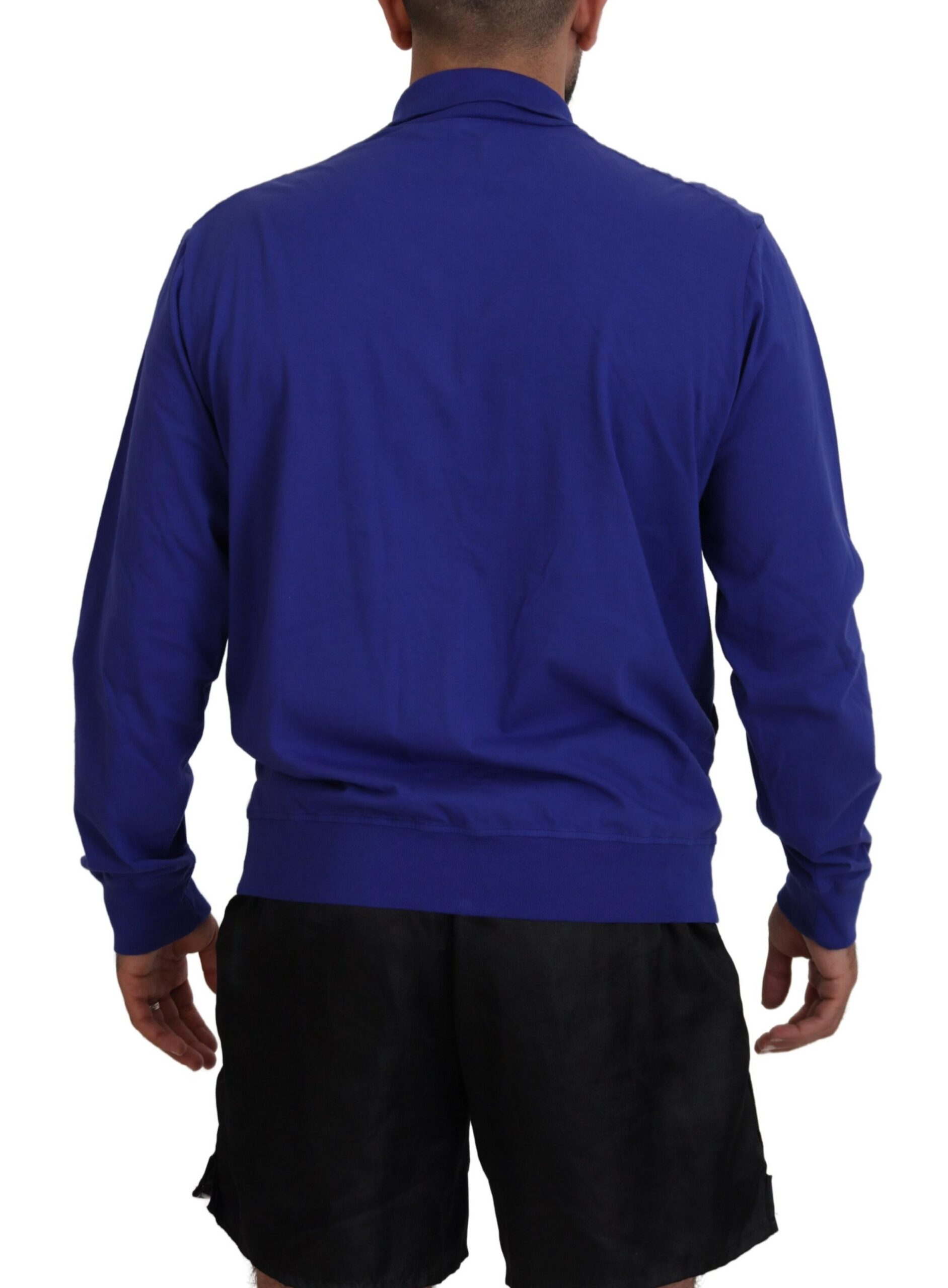 Dsquared2 Blue Cotton Printed Collared Men Full Zip Sweater