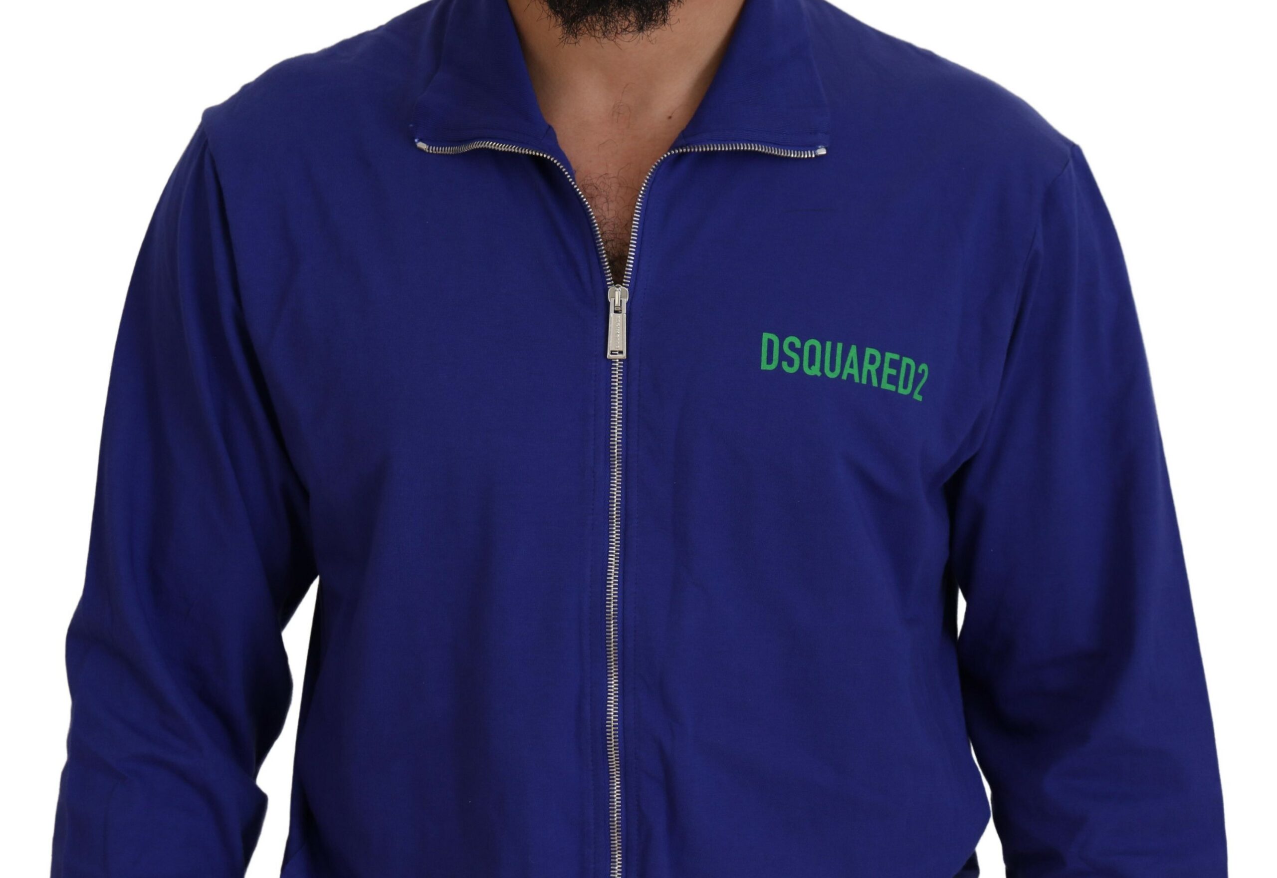 Dsquared2 Blue Cotton Printed Collared Men Full Zip Sweater