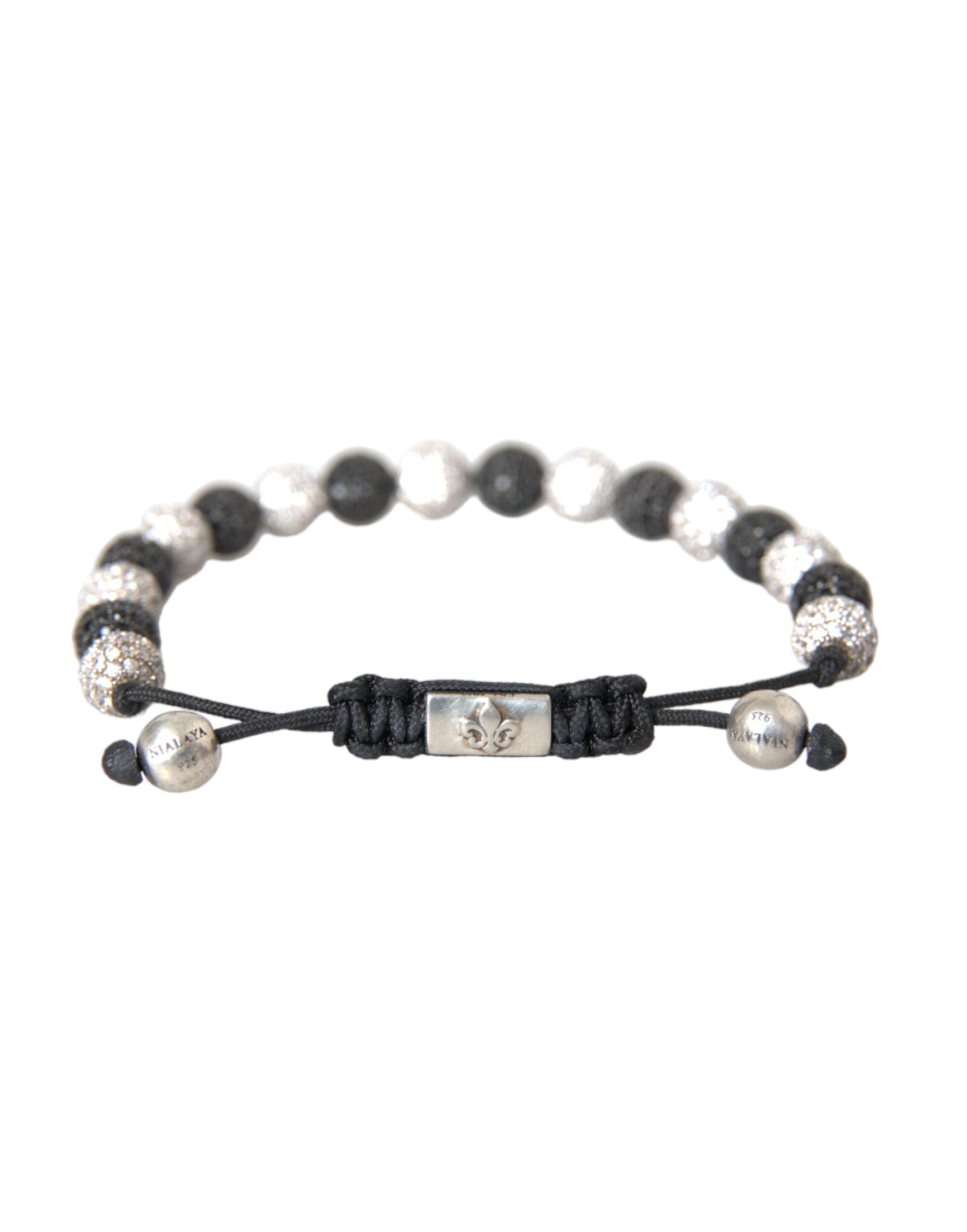 Nialaya Jewelry CZ Crystal Ball Black White Beaded Bracelet