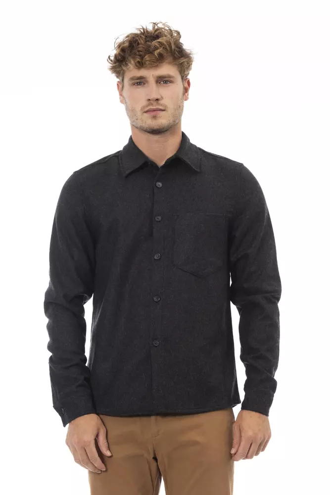 ALPHA STUDIO Gray Wool Men Shirt