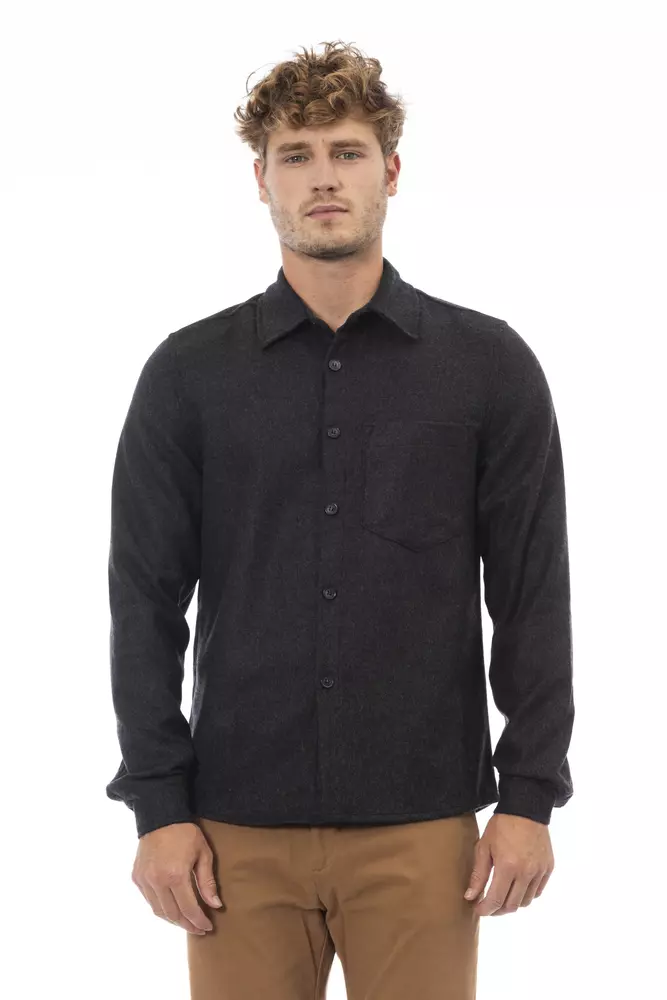 ALPHA STUDIO Gray Wool Men Shirt