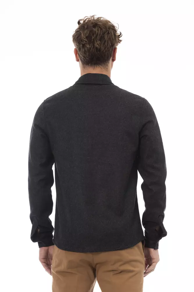ALPHA STUDIO Gray Wool Men Shirt