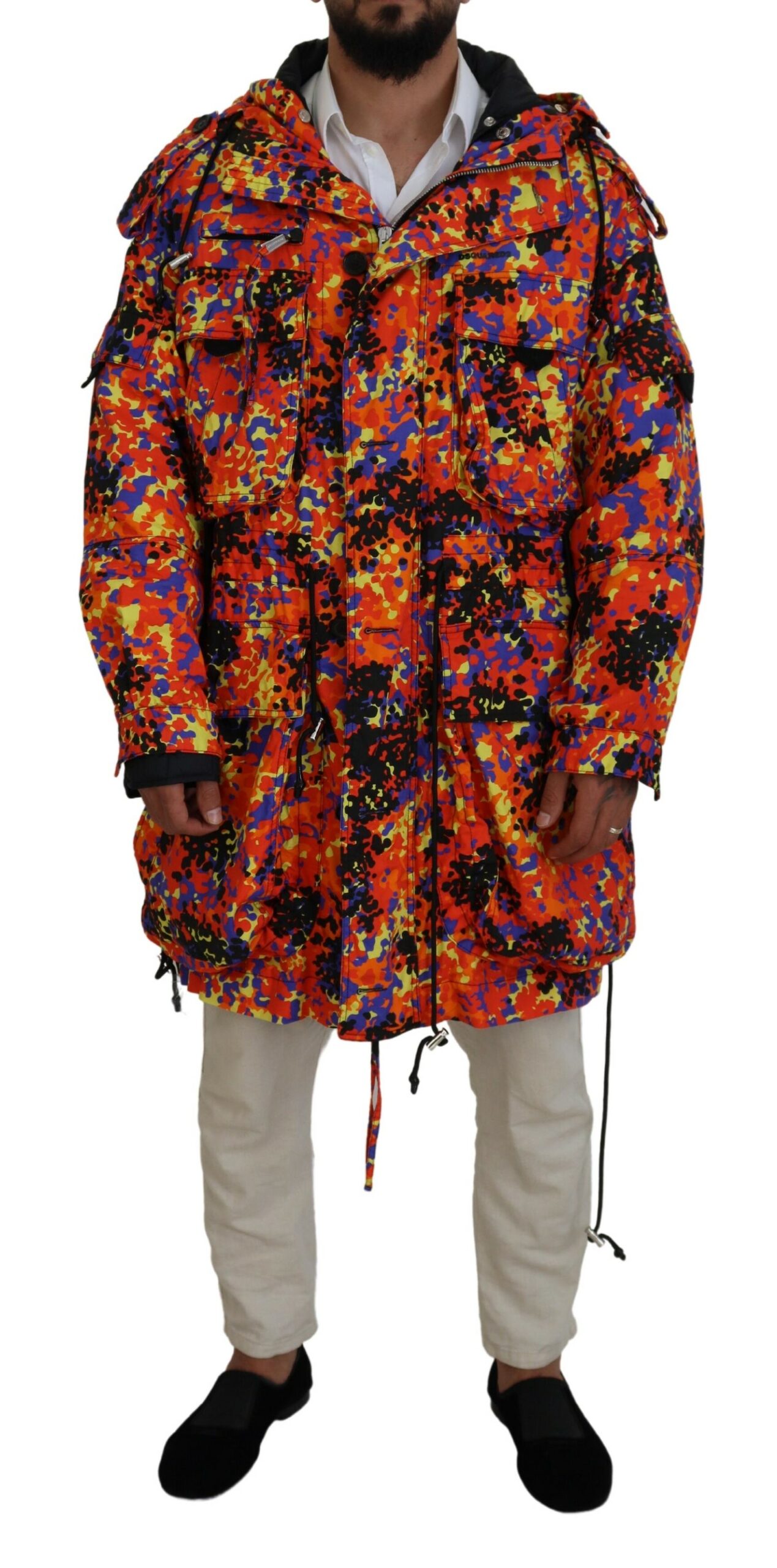 Dsquared2 Multicolor Long Hooded Cargo Pocket Coat Jacket