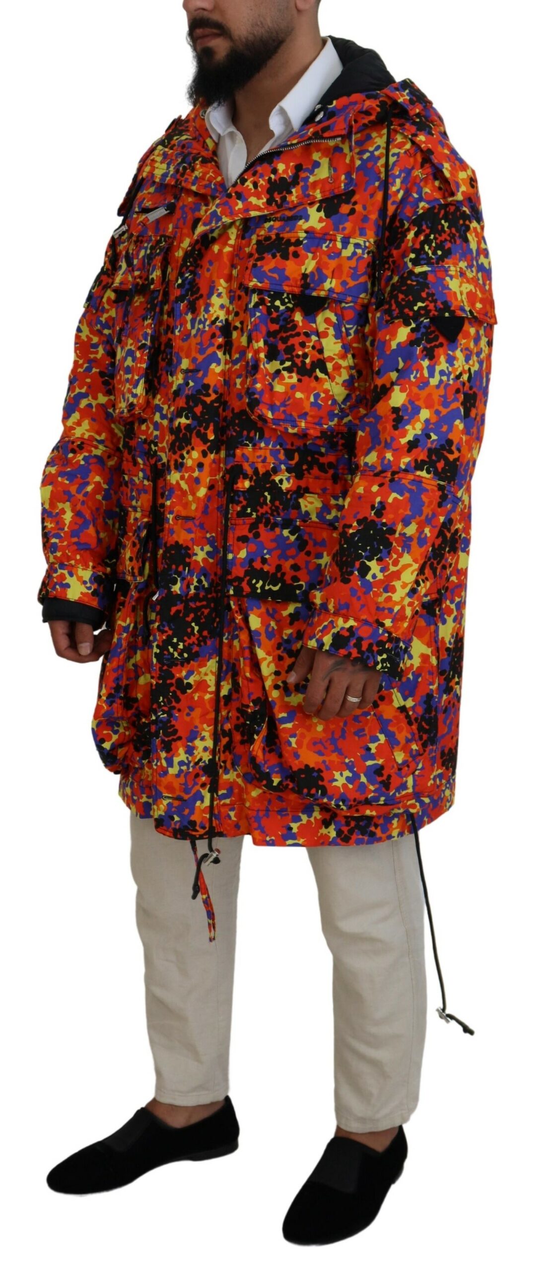Dsquared2 Multicolor Long Hooded Cargo Pocket Coat Jacket