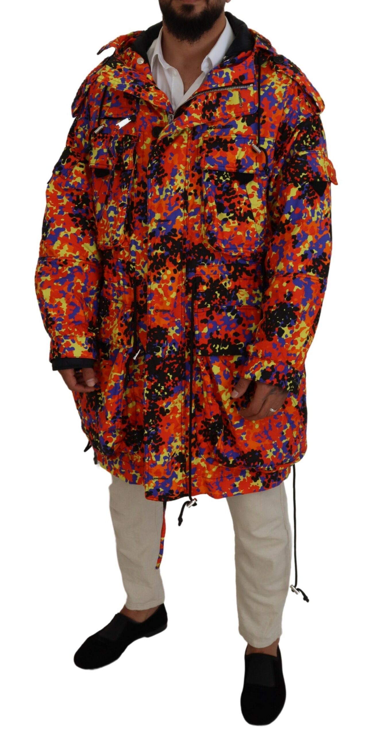 Dsquared2 Multicolor Long Hooded Cargo Pocket Coat Jacket