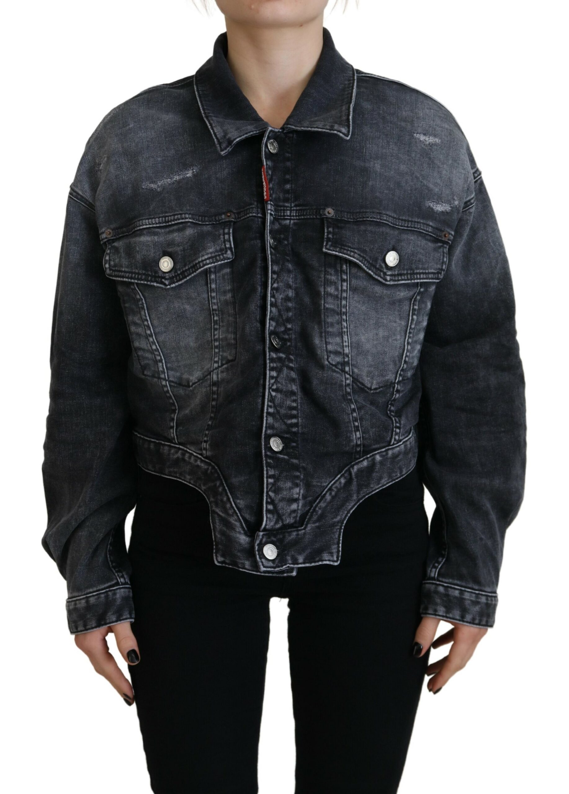 Dsquared2 Gray Washed Cotton Cropped Denim Jacket