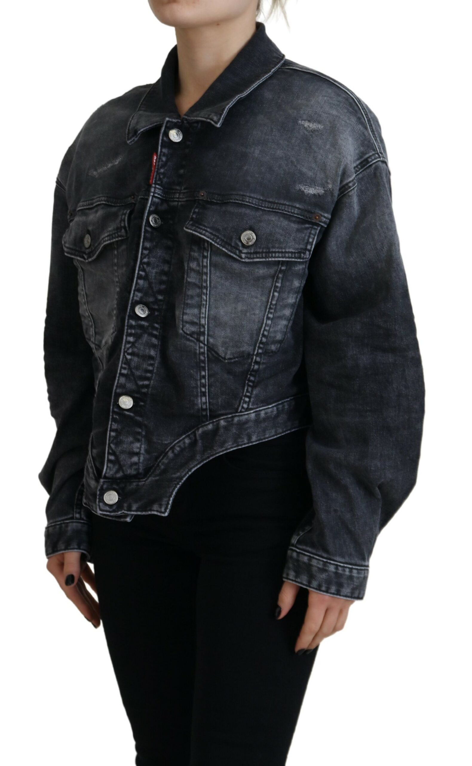 Dsquared2 Gray Washed Cotton Cropped Denim Jacket