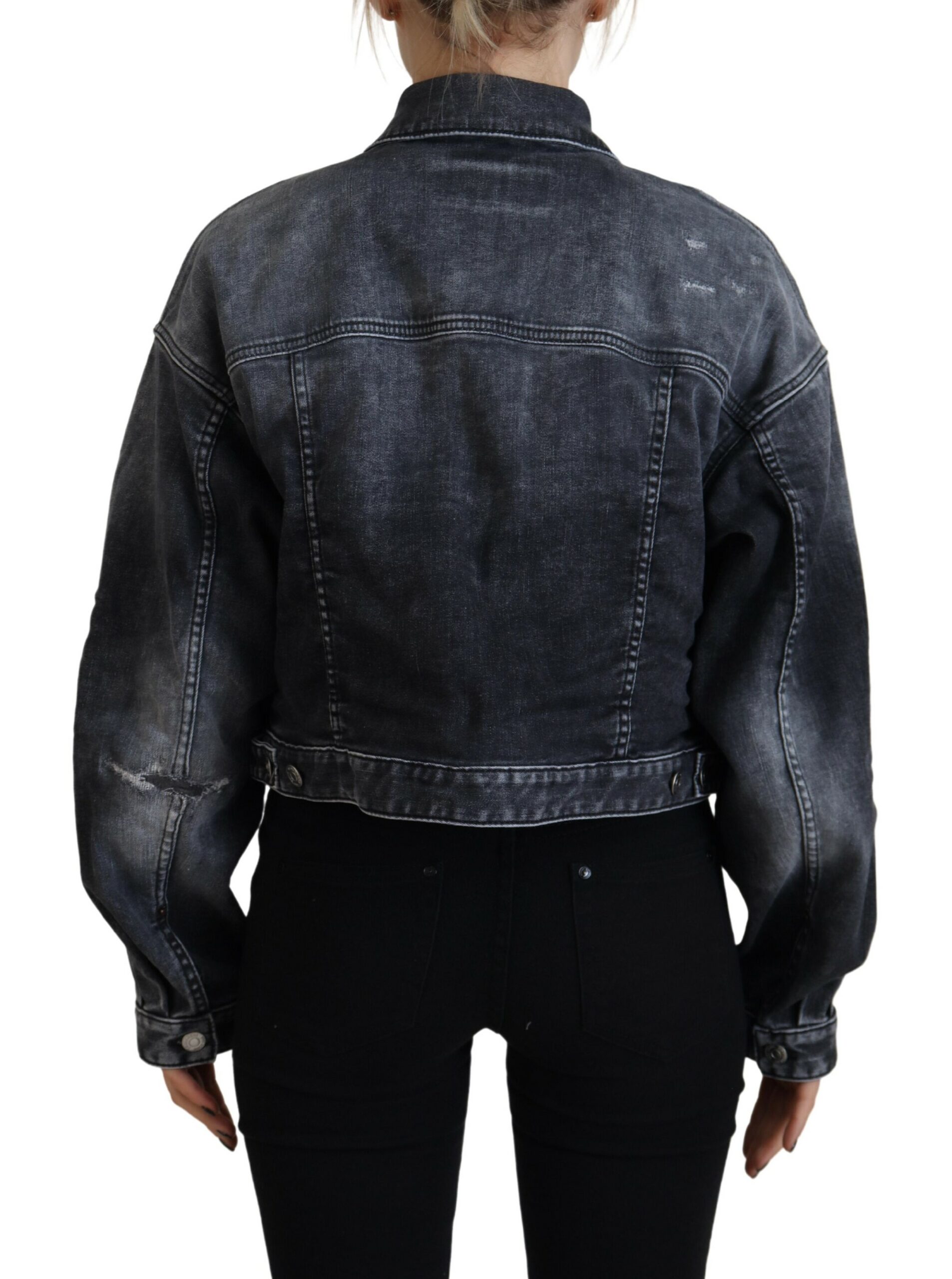 Dsquared2 Gray Washed Cotton Cropped Denim Jacket