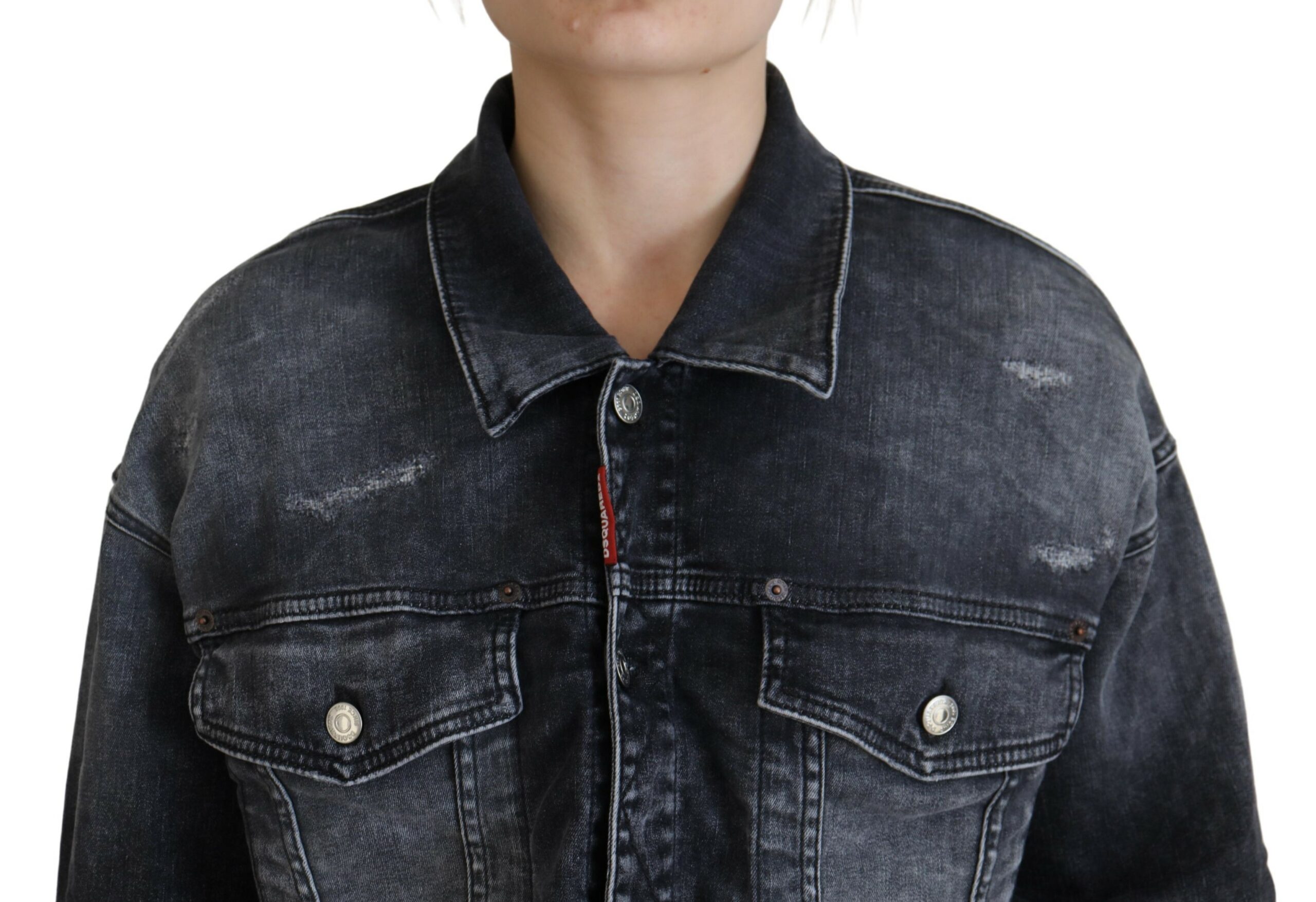 Dsquared2 Gray Washed Cotton Cropped Denim Jacket