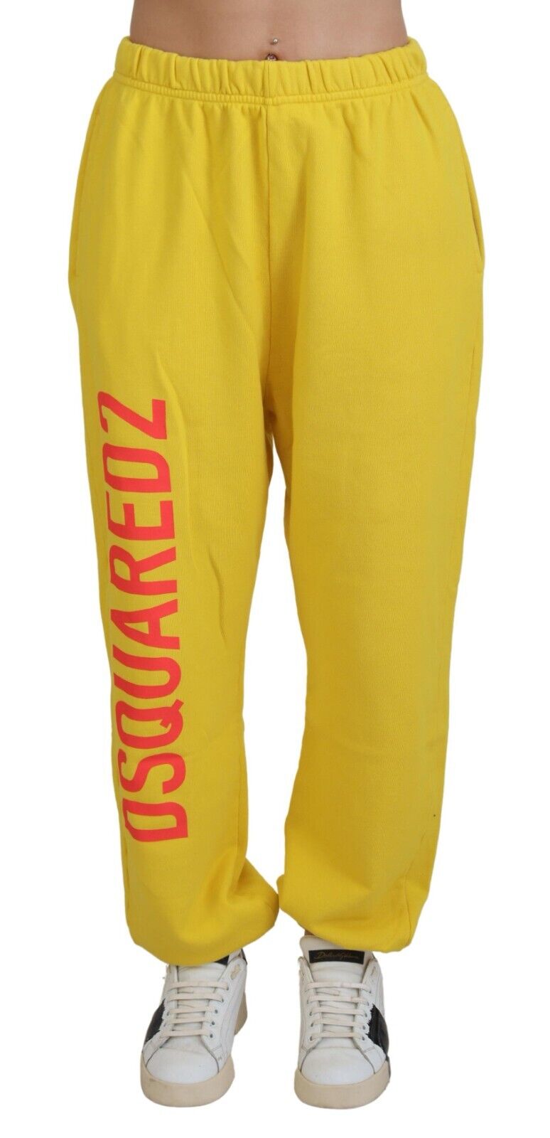 Dsquared2 Yellow Mid Waist Logo Print Jogger Trouser Pants