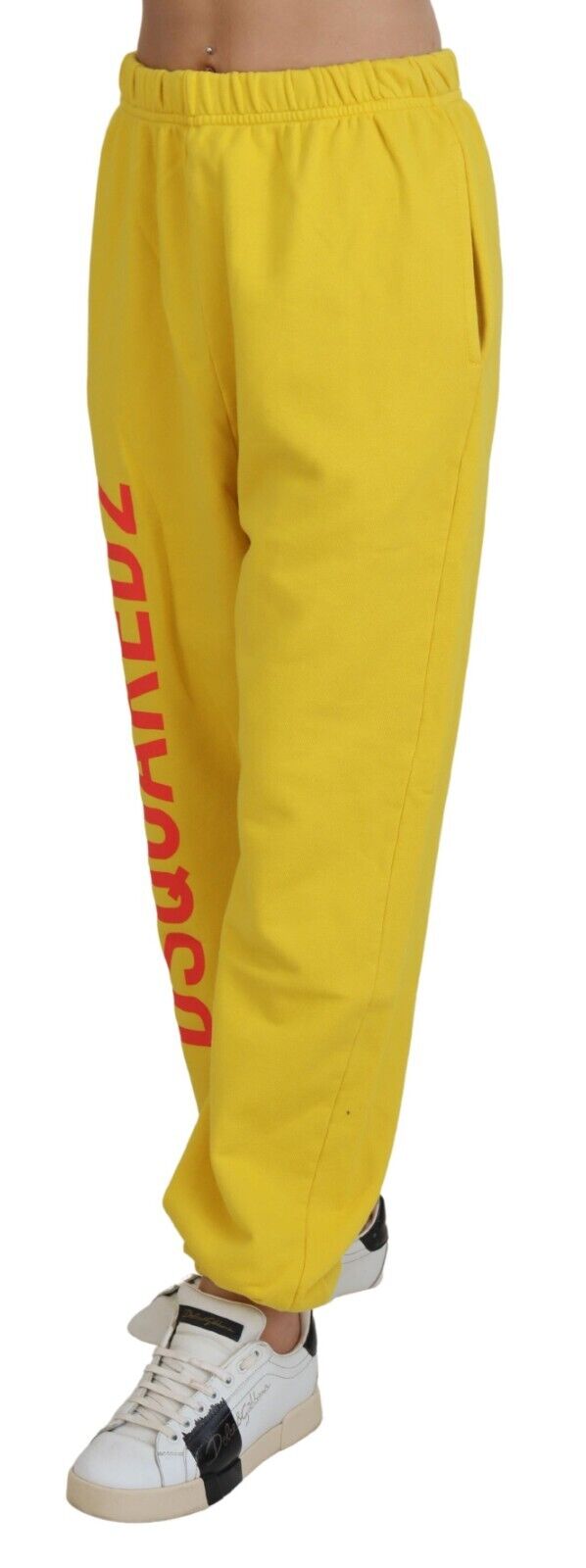 Dsquared2 Yellow Mid Waist Logo Print Jogger Trouser Pants