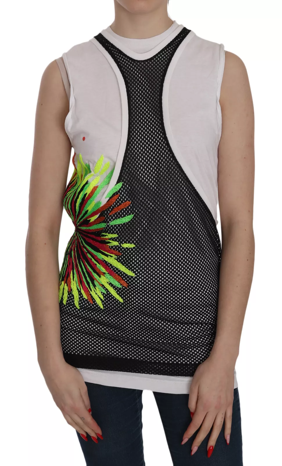 Dsquared2 Black White Crew Neck Sleeveless Cotton Blouse